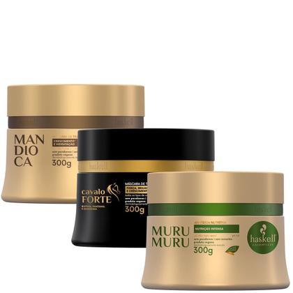 Imagem de Kit Haskell Máscaras Mandioca Cavalo Forte Murumuru 300g