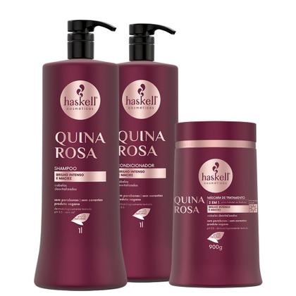 Imagem de Kit Haskell Quina Rosa Shampoo Condicionador Máscara 900gr/1l
