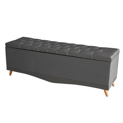 Imagem de Kit Helena Cabeceira De Cama Painel e Calçadeira Baú Queen 160 Cm Suede Grafite Eli Móveis e Decoração