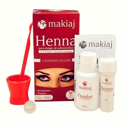 Imagem de Kit Henna Makiaj Com Fixador Sobrancelha Profissional e Palito Duplo Dosador Rosa