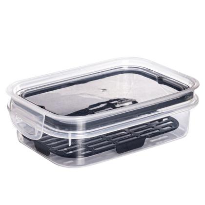 Imagem de Kit hermético porta frios 2 divisórias com escorredor + pote 500ml  com escorredor preto Plasutil
