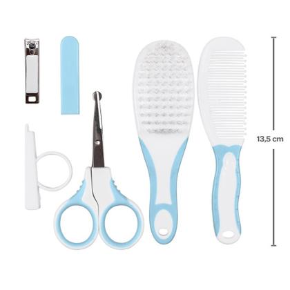 Imagem de Kit Higiene Baby 4 Peças Com Escova Cortador Tesoura e Pente Azul Buba