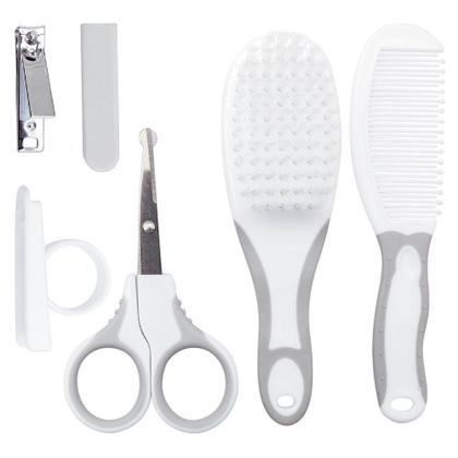 Imagem de Kit Higiene Baby 4 Peças Com Escova Cortador Tesoura e Pente Cinza Buba