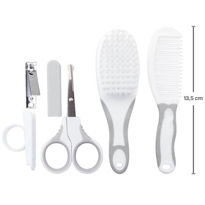 Imagem de Kit Higiene Baby 4 Peças Com Escova Cortador Tesoura e Pente Cinza Buba