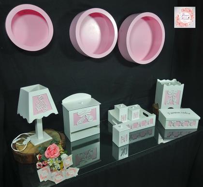Imagem de Kit Higiene bebê 8 pçs + 3 Nichos Rosa - BAILARINA (Pronta Entrega)