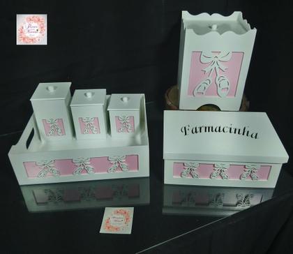 Imagem de Kit Higiene bebê 8 pçs + 3 Nichos Rosa - BAILARINA (Pronta Entrega)