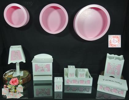Imagem de Kit Higiene bebê 8 pçs + 3 Nichos Rosa - BAILARINA (Pronta Entrega)
