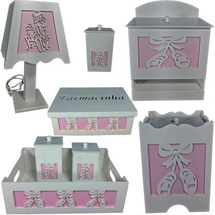 Imagem de Kit Higiene bebê 8 pçs + 3 Nichos Rosa - BAILARINA (Pronta Entrega)