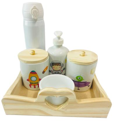 Imagem de Kit Higiene Bebê Astronauta Menino Porcelana