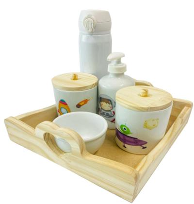 Imagem de Kit Higiene Bebê Astronauta Menino Porcelana
