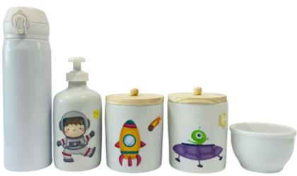 Imagem de Kit Higiene Bebê Astronauta Menino Porcelana
