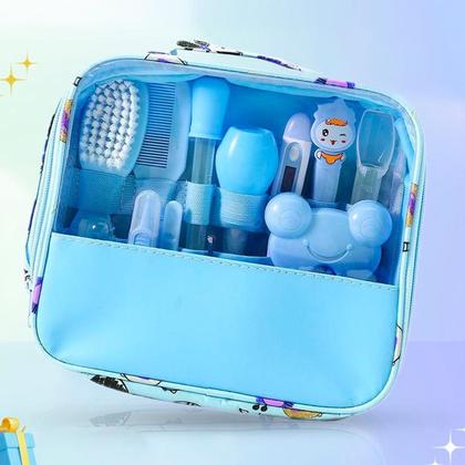 Imagem de Kit Higiene Bebê Azul Bolsa Termômetro Digital Pente