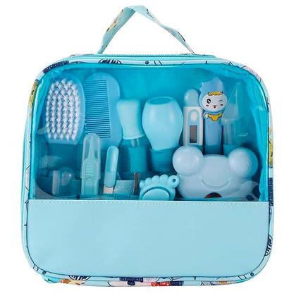 Imagem de Kit Higiene Bebê Azul Bolsa Tesoura Escova De Dedo