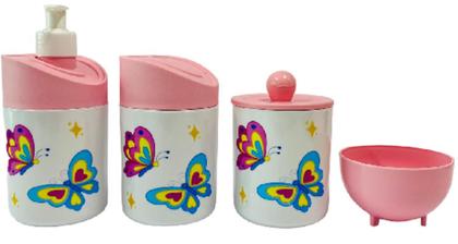 Imagem de Kit Higiene Bebê Borboleta Menina com Bandeja Quadrada Rosa