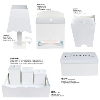 Imagem de Kit Higiene Bebê Branco com 8 peças para Quarto de Menina ou Menino em Madeira