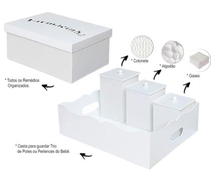 Imagem de Kit Higiene Bebê Branco com 8 peças para Quarto de Menina ou Menino em Madeira