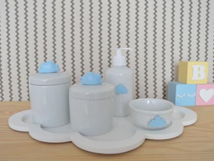 Imagem de Kit Higiene Bebê Infantil K058  Nuvem Porcelanas Multi Uso Moderno Decoração