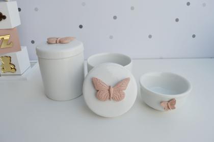 Imagem de Kit Higiene Bebê K015 Borboleta Porcelanas Decoração Quarto