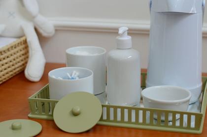 Imagem de Kit Higiene Bebe K039 Completo Infantil Safari Moderno Porcelanas Bandeja Safari Térmica 500 ml Gel
