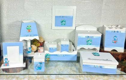 Imagem de Kit Higiene bebê Mdf 10 peças - DINOSSAURO BABY azul bb