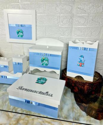 Imagem de Kit Higiene bebê Mdf 10 peças - DINOSSAURO BABY azul bb