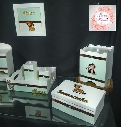 Imagem de Kit Higiene bebê Mdf 10 peças menino - SAFARI VERDE CLARO