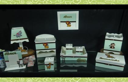 Imagem de Kit Higiene bebê Mdf 10 peças menino - SAFARI VERDE CLARO