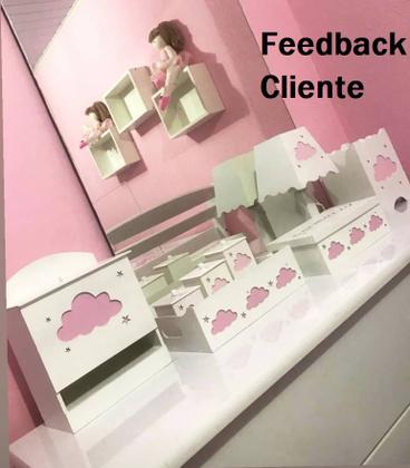 Imagem de Kit Higiene bebê mdf 8 pçs + 3 Nichos Brancos NUVEM MENINA (Pronta Entrega)