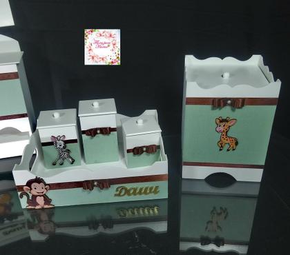 Imagem de Kit Higiene bebê Mdf menino 7 pçs - SAFARI VERDE CLARO