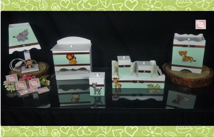 Imagem de Kit Higiene bebê Mdf menino 7 pçs - SAFARI VERDE CLARO