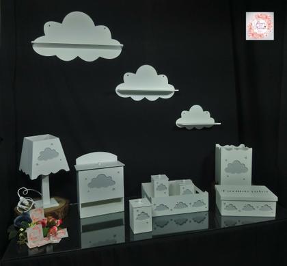 Imagem de Kit Higiene Bebe Mdf Nuvem Cinza + 3 Nichos Nuvem Brancos