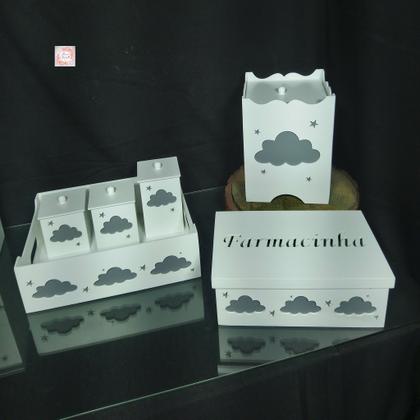 Imagem de Kit Higiene Bebe Mdf Nuvem Cinza + 3 Nichos Nuvem Brancos