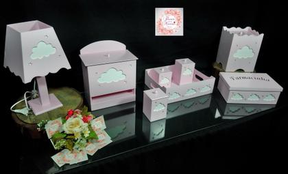 Imagem de Kit Higiene Bebe Mdf Nuvem Rosa + 3 Nichos Nuvem Rosa