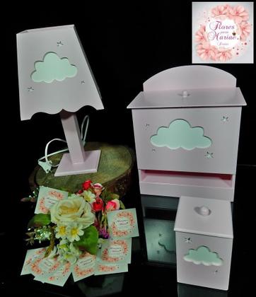 Imagem de Kit Higiene Bebe Mdf Nuvem Rosa + 3 Nichos Nuvem Rosa