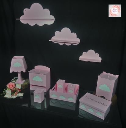 Imagem de Kit Higiene Bebe Mdf Nuvem Rosa + 3 Nichos Nuvem Rosa