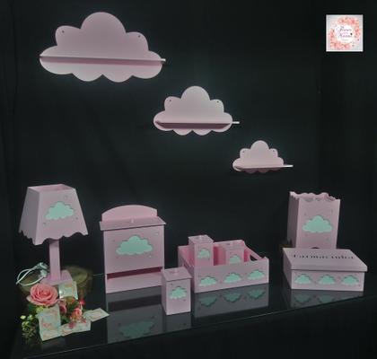 Imagem de Kit Higiene Bebe Mdf Nuvem Rosa + 3 Nichos Nuvem Rosa
