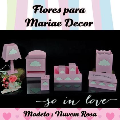Imagem de Kit Higiene Bebe Mdf Nuvem Rosa + 3 Nichos Nuvem Rosa