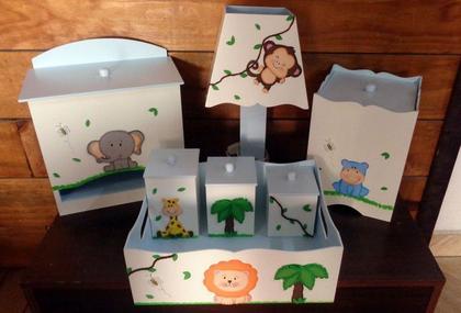 Imagem de Kit Higiene bebê  MDF Safári Bichinhos da Floresta Azul