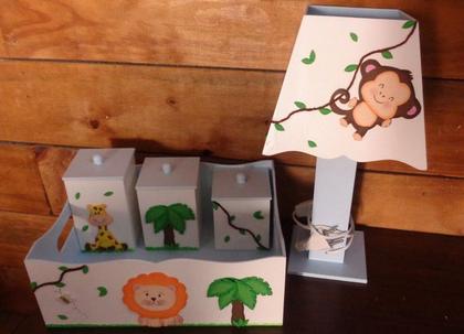 Imagem de Kit Higiene bebê  MDF Safári Bichinhos da Floresta Azul