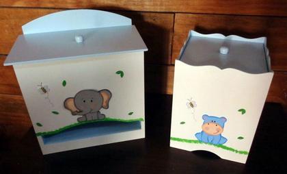 Imagem de Kit Higiene bebê  MDF Safári Bichinhos da Floresta Azul