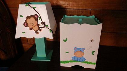 Imagem de Kit Higiene bebê MDF Safári Bichinhos da Floresta Verde