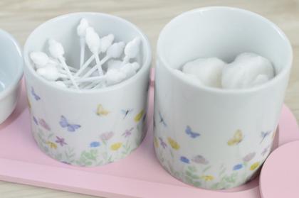 Imagem de Kit Higiene Bebê Porcelana Borboleta Rosa Menina Quarto Cuidados K205