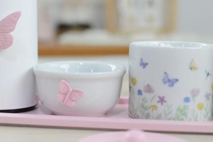 Imagem de Kit Higiene Bebê Porcelana Borboleta Rosa Menina Quarto Cuidados K205