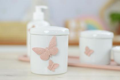Imagem de Kit Higiene Bebê Porcelana Borboleta Rosê Menina Quarto Banho Cuidados K110