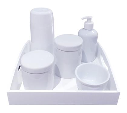 Imagem de Kit Higiene bebê porcelana garrafa térmica 250 ml potes bandeja menino menina maternidade neutro