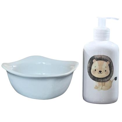 Imagem de Kit higiene bebê Safari 2 peças - Porta álcool e molhadeira - Peças Porcelana