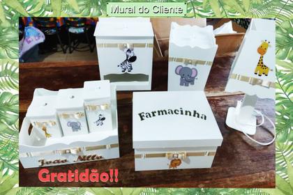 Imagem de Kit Higiene Bebê Safári Branco em Madeira mdf com 8 peças