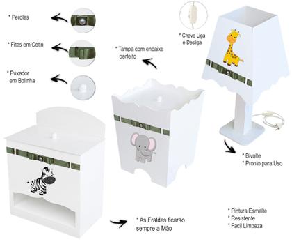Imagem de Kit Higiene Bebê Safári Branco em Madeira mdf com 8 peças