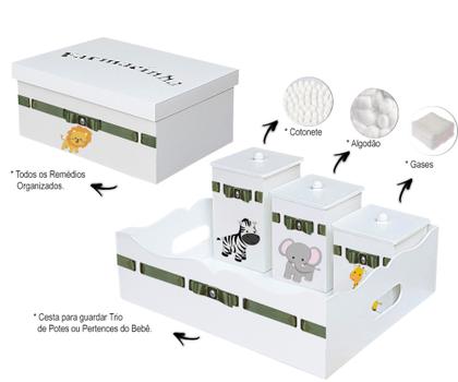 Imagem de Kit Higiene Bebê Safári Branco em Madeira mdf com 8 peças