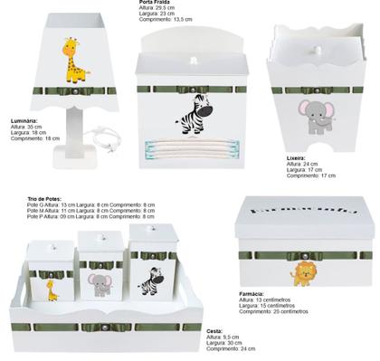 Imagem de Kit Higiene Bebê Safári Branco em Madeira mdf com 8 peças